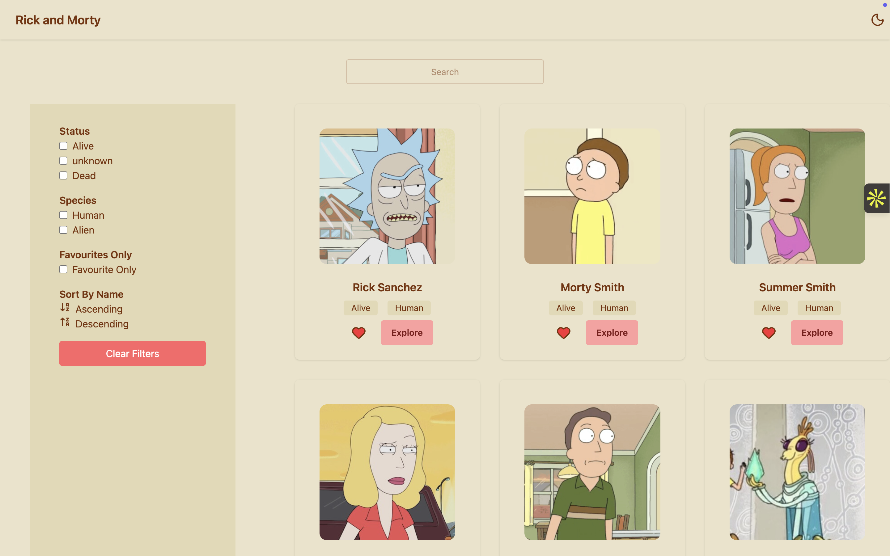 Rick and Morty Explorer